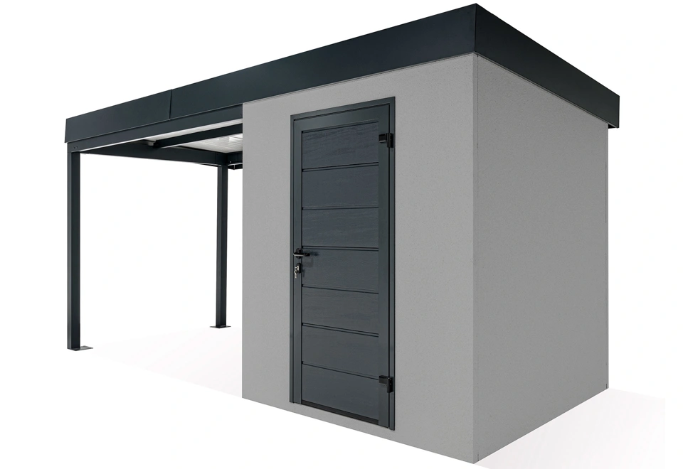 GARDEON® Gartenhaus mit Hörmann-Türen und überdachtem Bereich