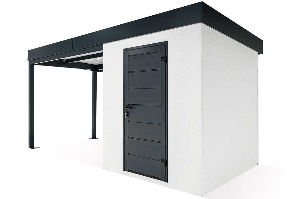 GARDEON® Gartenhaus mit Hörmann-Türen und überdachtem Bereich