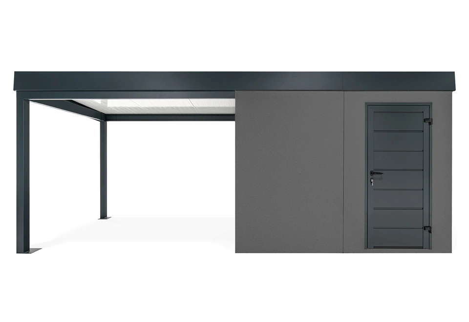 GARDEON® Gartenhaus mit Hörmann-Türen und überdachtem Bereich