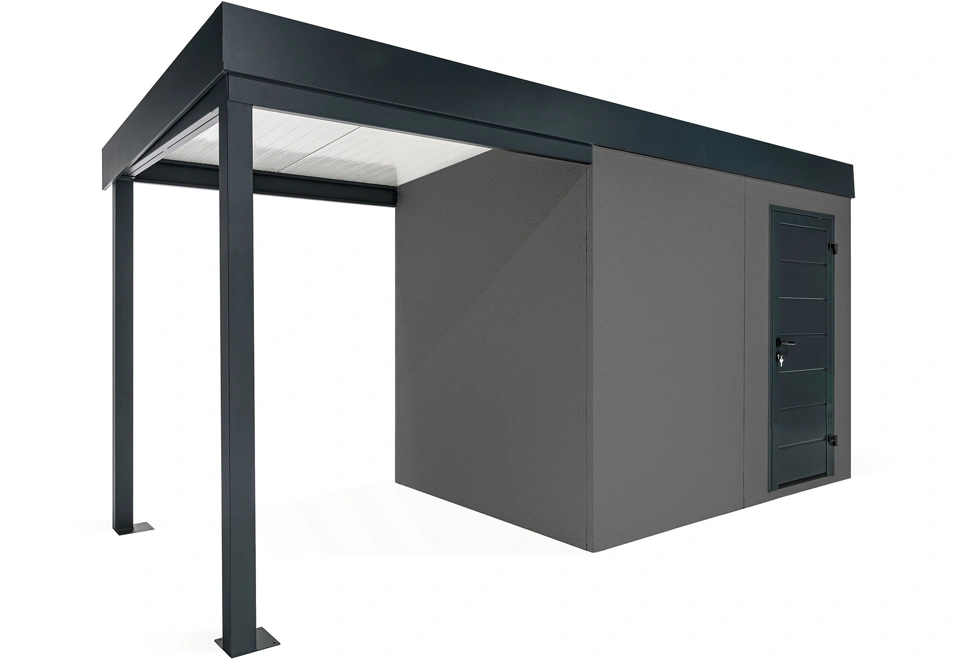 GARDEON® Gartenhaus mit Hörmann-Türen und überdachtem Bereich