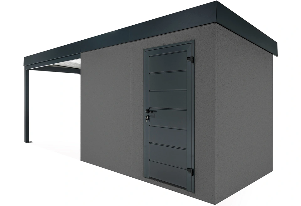 GARDEON® Gartenhaus mit Hörmann-Türen und überdachtem Bereich