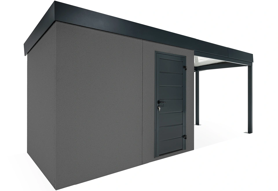 GARDEON® Gartenhaus mit Hörmann-Türen und überdachtem Bereich