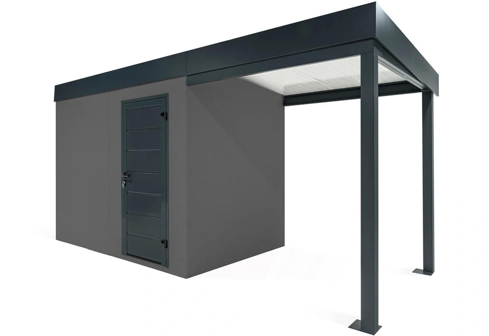 GARDEON® Gartenhaus mit Hörmann-Türen und überdachtem Bereich