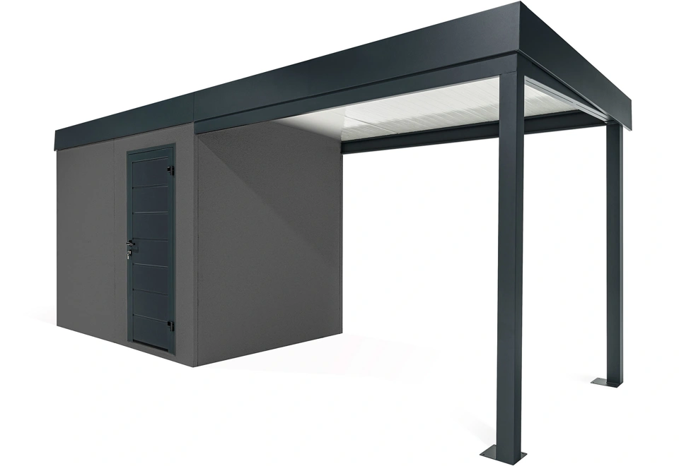 GARDEON® Gartenhaus mit Hörmann-Türen und überdachtem Bereich