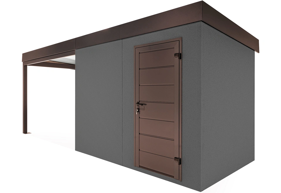 GARDEON® Gartenhaus mit Hörmann-Türen und überdachtem Bereich