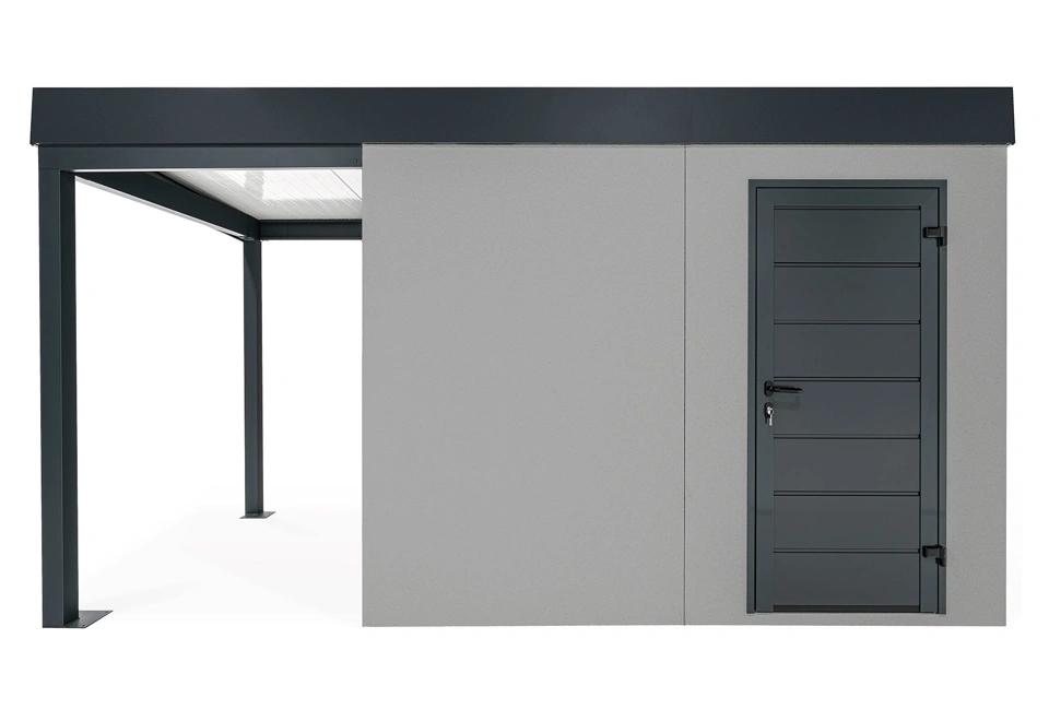 GARDEON® Gartenhaus mit Hörmann-Türen und überdachtem Bereich