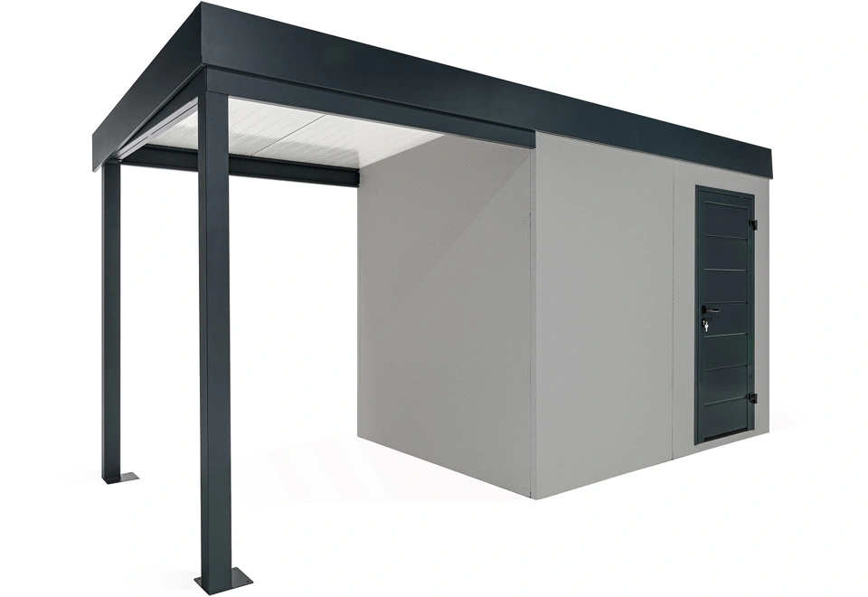 GARDEON® Gartenhaus mit Hörmann-Türen und überdachtem Bereich