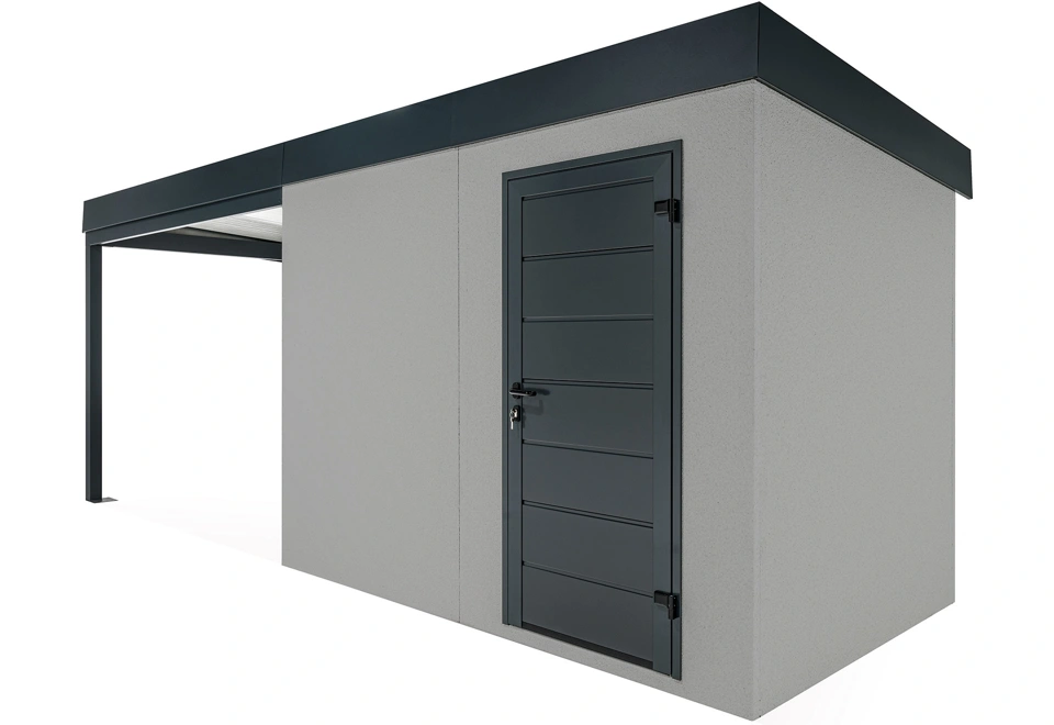 GARDEON® Gartenhaus mit Hörmann-Türen und überdachtem Bereich