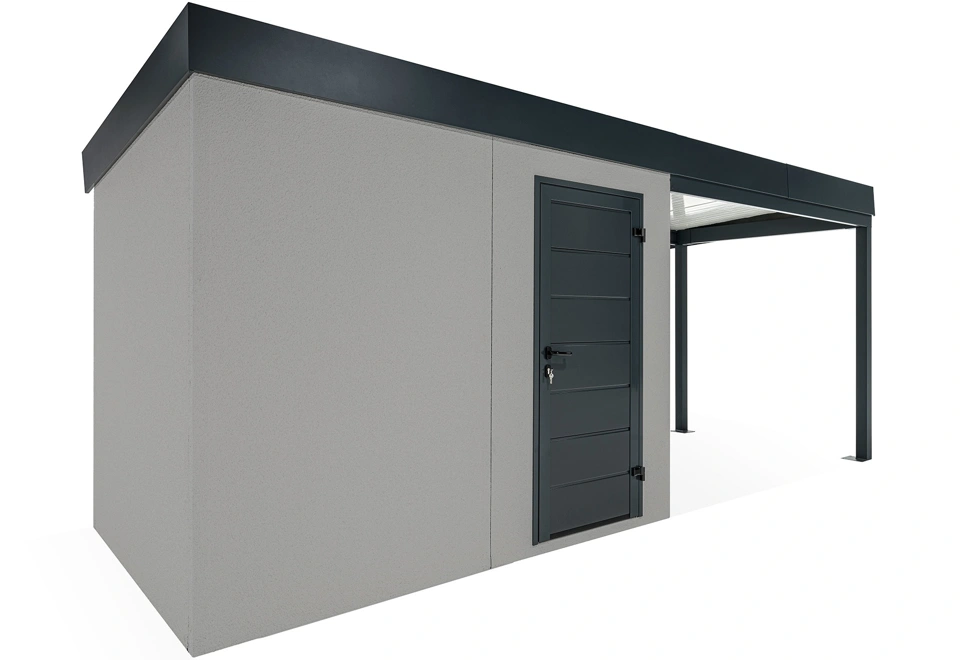 GARDEON® Gartenhaus mit Hörmann-Türen und überdachtem Bereich
