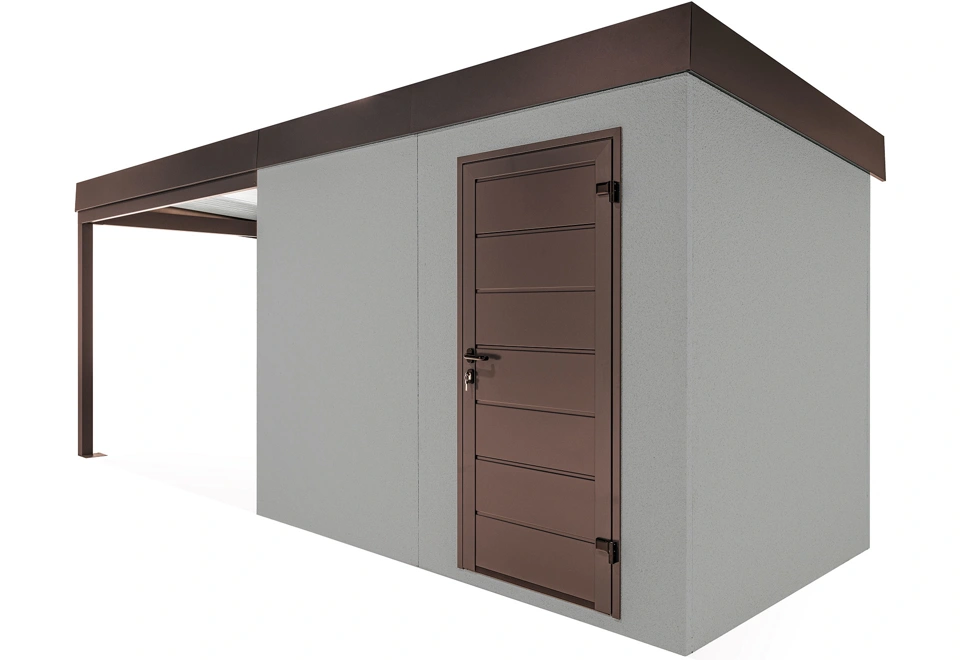 GARDEON® Gartenhaus mit Hörmann-Türen und überdachtem Bereich