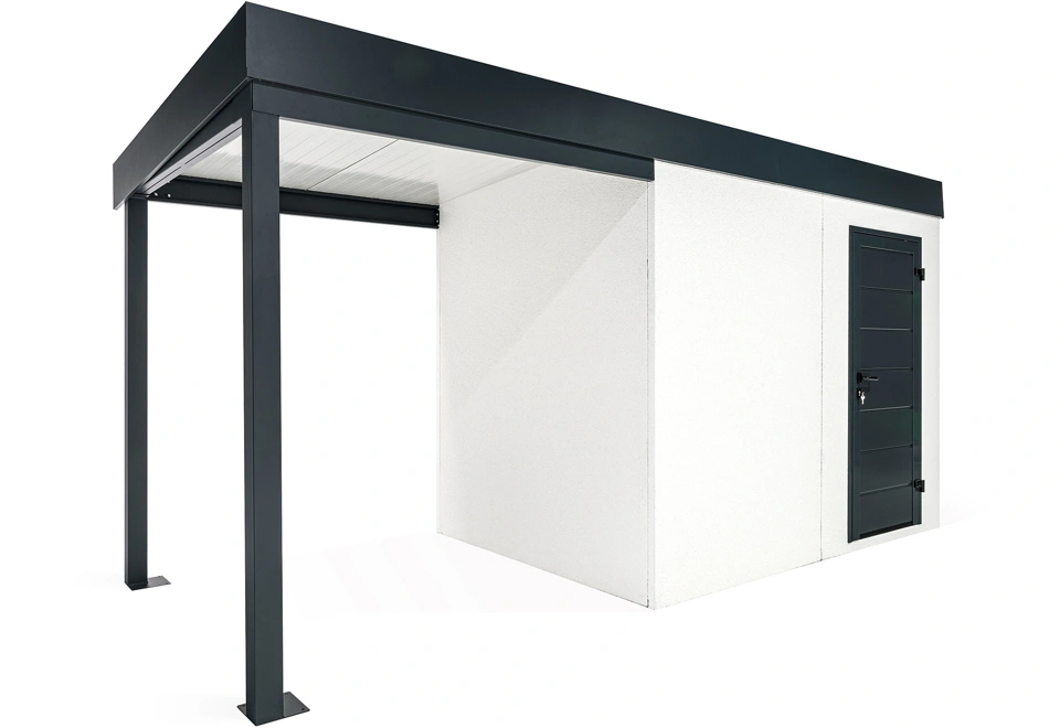 GARDEON® Gartenhaus mit Hörmann-Türen und überdachtem Bereich