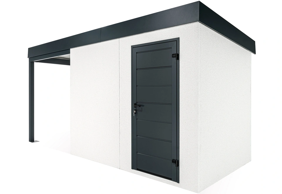 GARDEON® Gartenhaus mit Hörmann-Türen und überdachtem Bereich