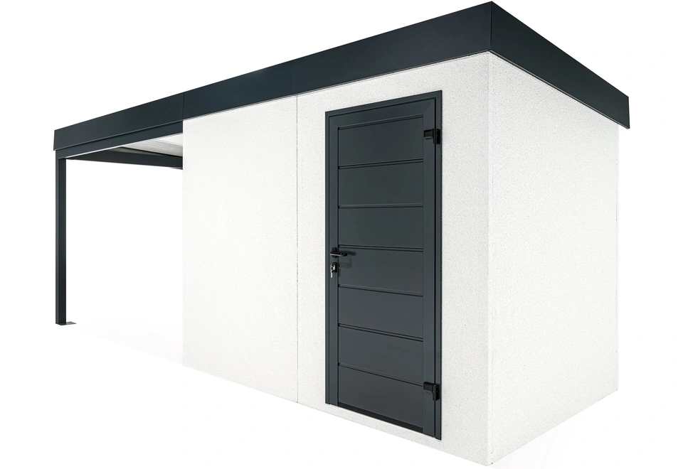 GARDEON® Gartenhaus mit Hörmann-Türen und überdachtem Bereich