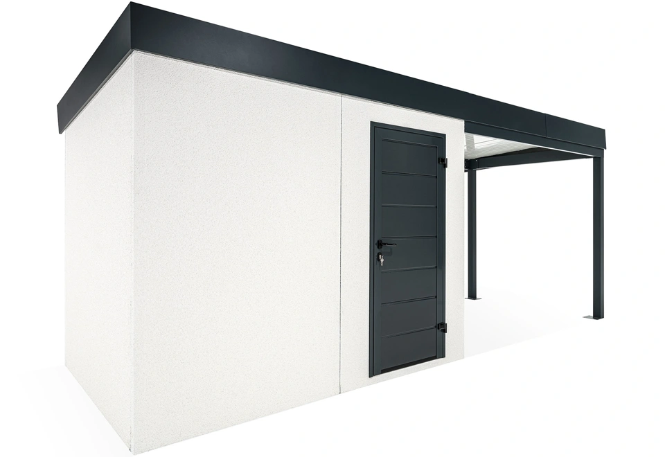 GARDEON® Gartenhaus mit Hörmann-Türen und überdachtem Bereich