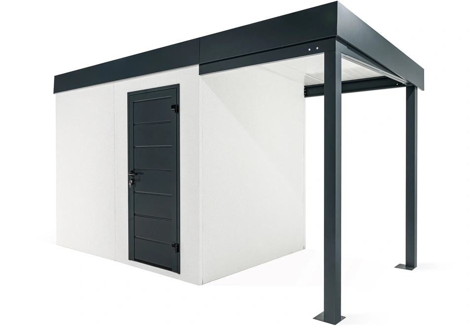 GARDEON® Gartenhaus mit Hörmann-Türen und überdachtem Bereich