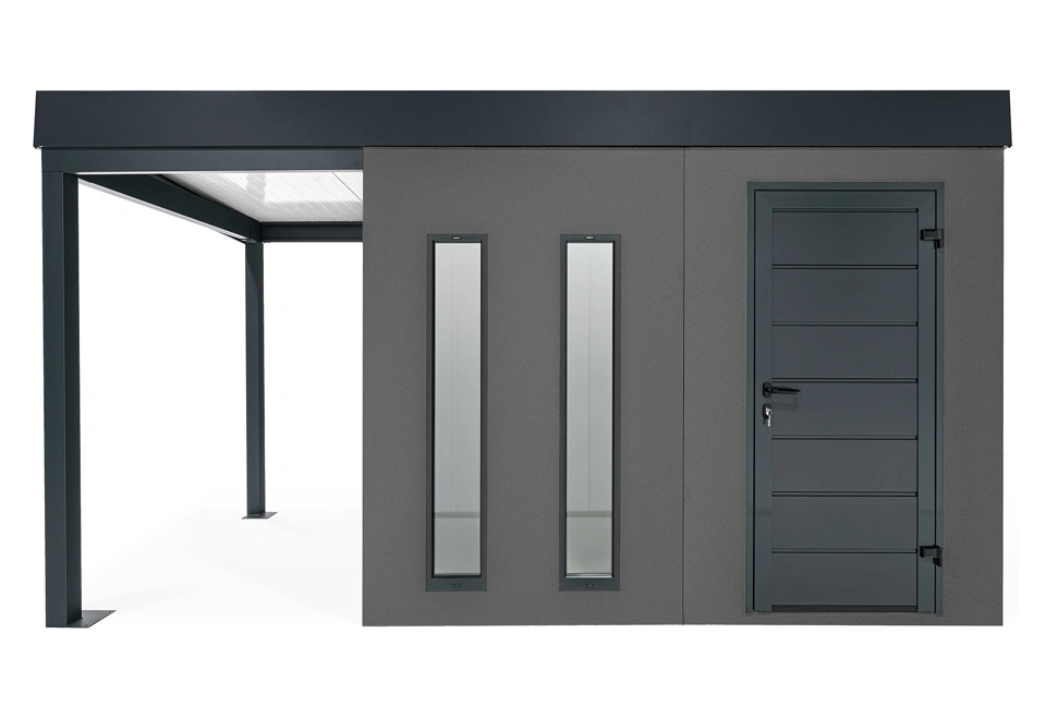 GARDEON® Gartenhaus mit Hörmann-Türen, zwei Lichtbändern und überdachtem Bereich