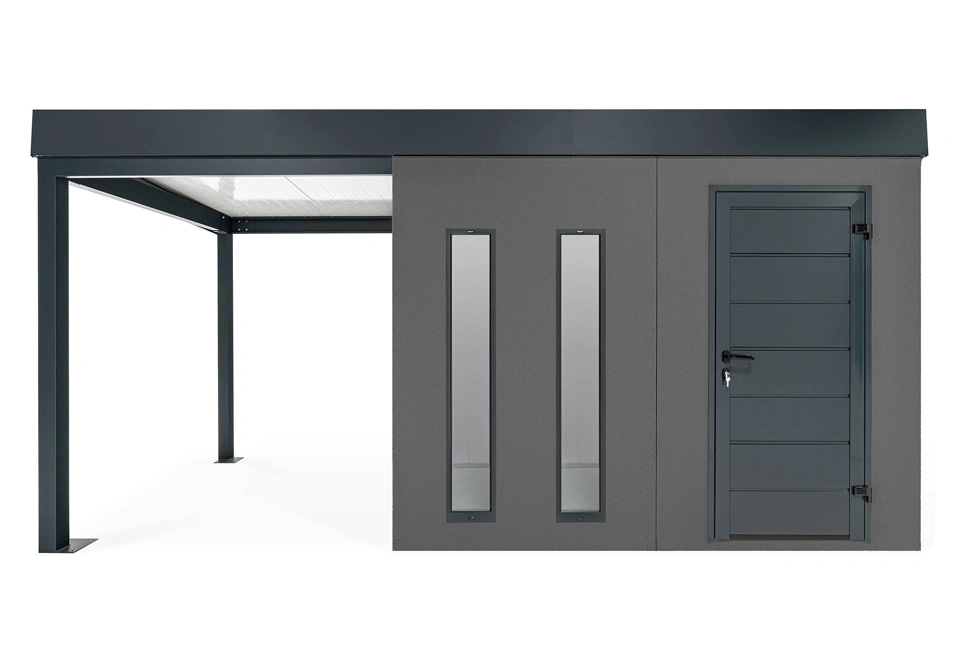 GARDEON® Gartenhaus mit Hörmann-Türen, zwei Lichtbändern und überdachtem Bereich