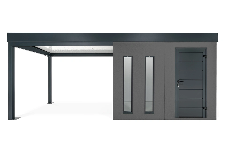 GARDEON® Gartenhaus mit Hörmann-Türen, zwei Lichtbändern und überdachtem Bereich