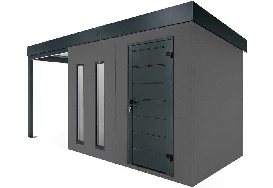 GARDEON® Gartenhaus mit Hörmann-Türen, zwei Lichtbändern und überdachtem Bereich