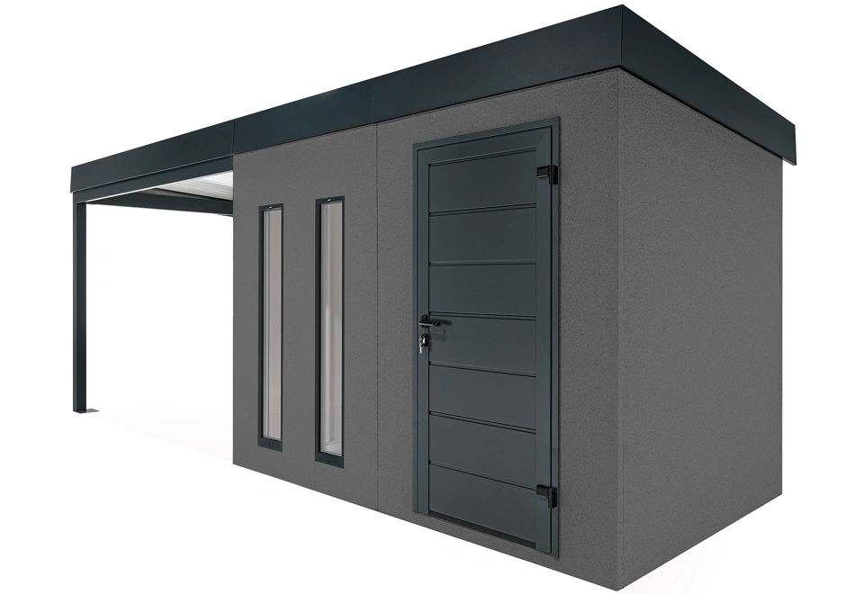 GARDEON® Gartenhaus mit Hörmann-Türen, zwei Lichtbändern und überdachtem Bereich