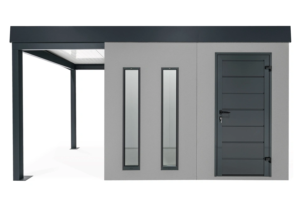 GARDEON® Gartenhaus mit Hörmann-Türen, zwei Lichtbändern und überdachtem Bereich