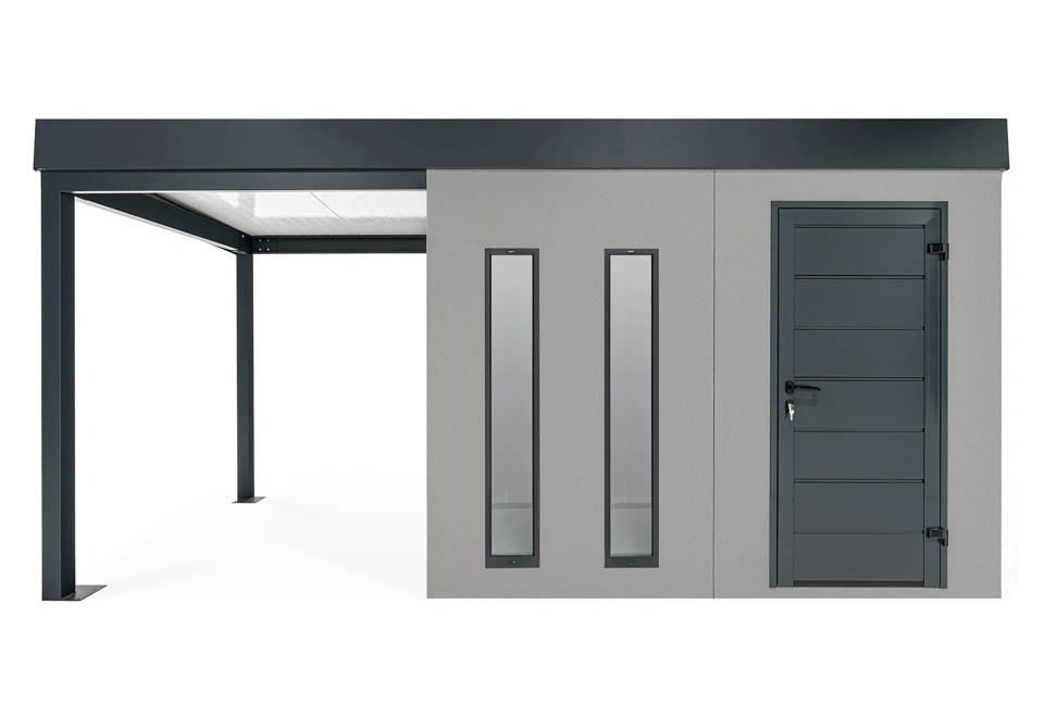 GARDEON® Gartenhaus mit Hörmann-Türen, zwei Lichtbändern und überdachtem Bereich