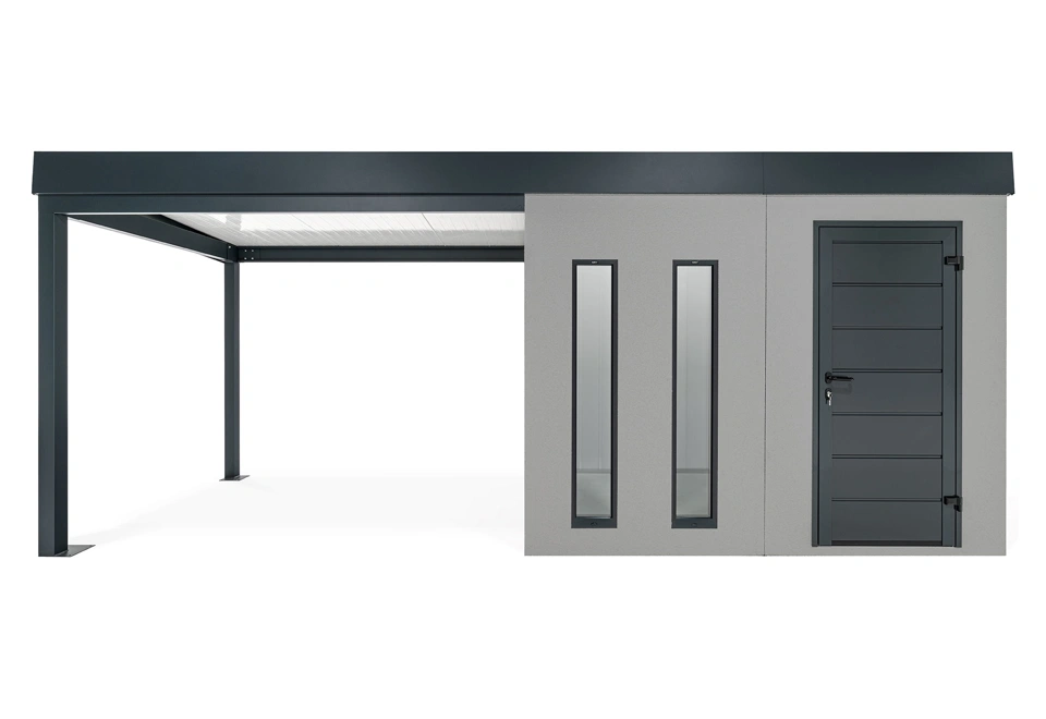 GARDEON® Gartenhaus mit Hörmann-Türen, zwei Lichtbändern und überdachtem Bereich