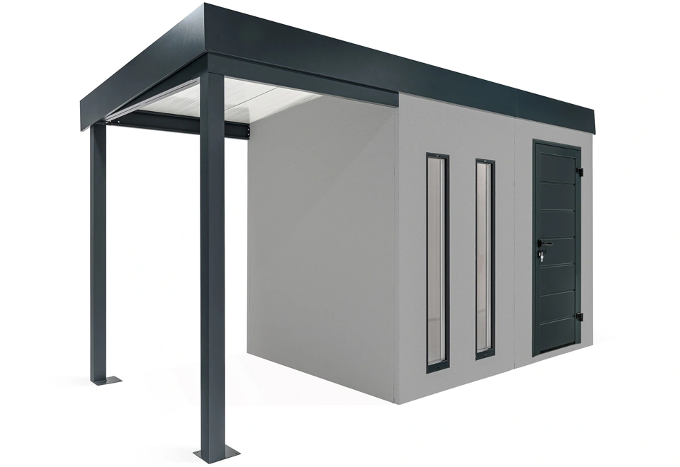 GARDEON® Gartenhaus mit Hörmann-Türen, zwei Lichtbändern und überdachtem Bereich