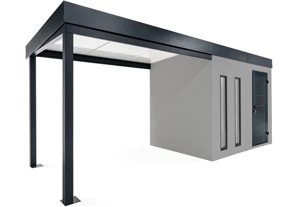 GARDEON® Gartenhaus mit Hörmann-Türen, zwei Lichtbändern und überdachtem Bereich