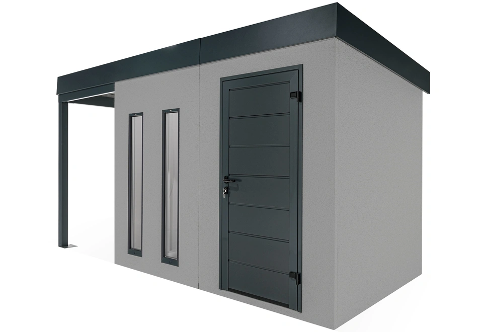 GARDEON® Gartenhaus mit Hörmann-Türen, zwei Lichtbändern und überdachtem Bereich