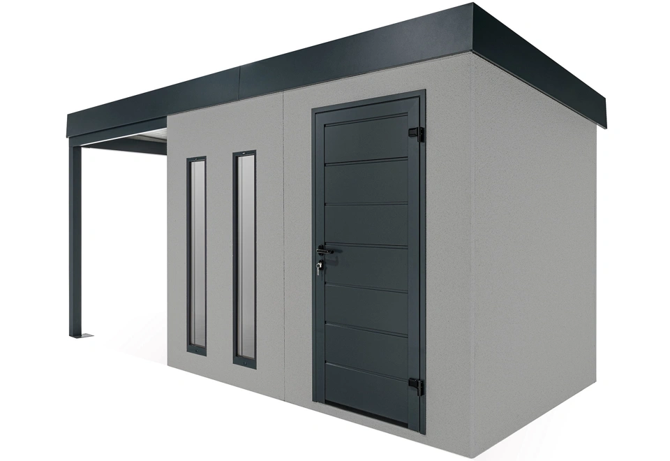 GARDEON® Gartenhaus mit Hörmann-Türen, zwei Lichtbändern und überdachtem Bereich