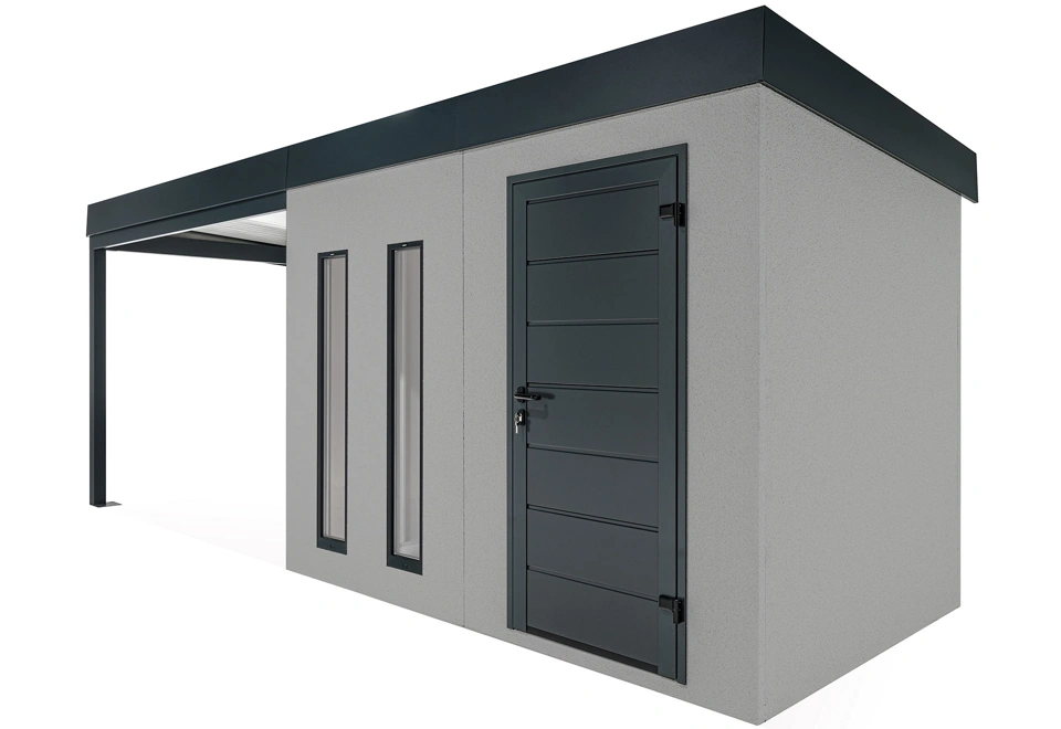GARDEON® Gartenhaus mit Hörmann-Türen, zwei Lichtbändern und überdachtem Bereich
