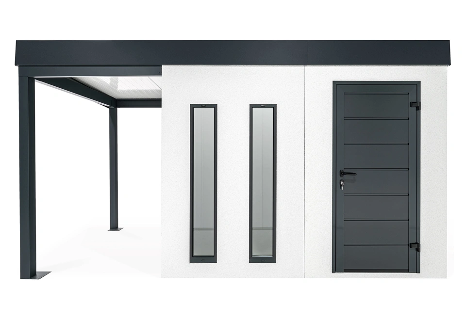 GARDEON® Gartenhaus mit Hörmann-Türen, zwei Lichtbändern und überdachtem Bereich