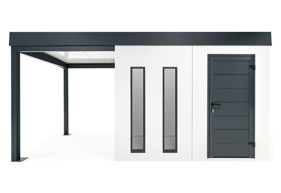 GARDEON® Gartenhaus mit Hörmann-Türen, zwei Lichtbändern und überdachtem Bereich