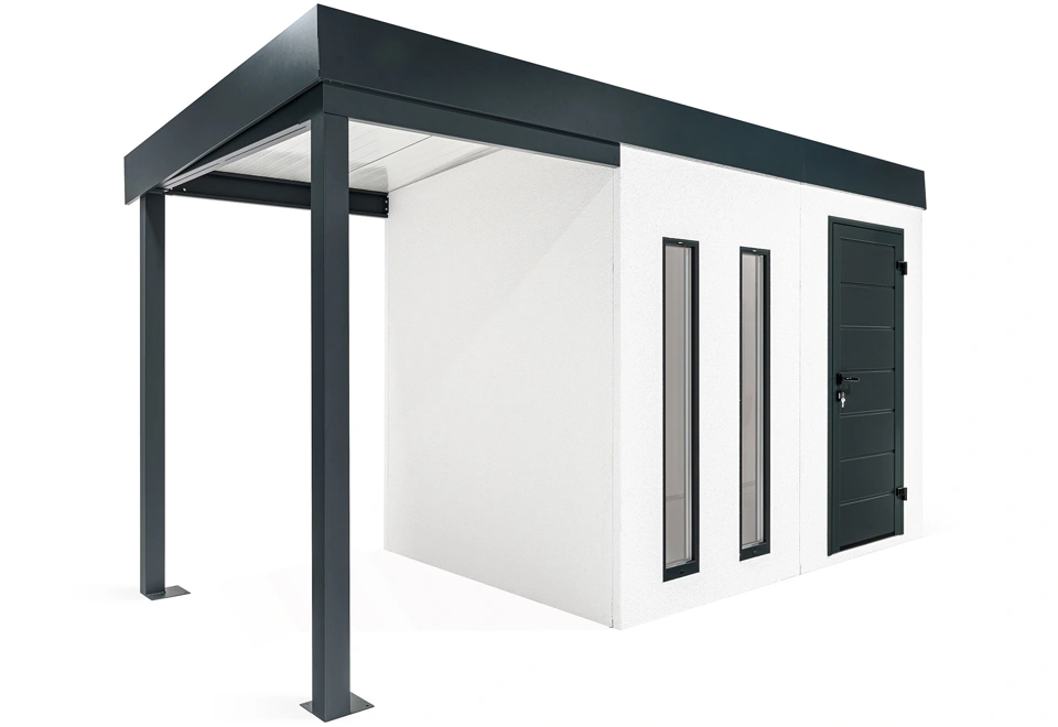 GARDEON® Gartenhaus mit Hörmann-Türen, zwei Lichtbändern und überdachtem Bereich