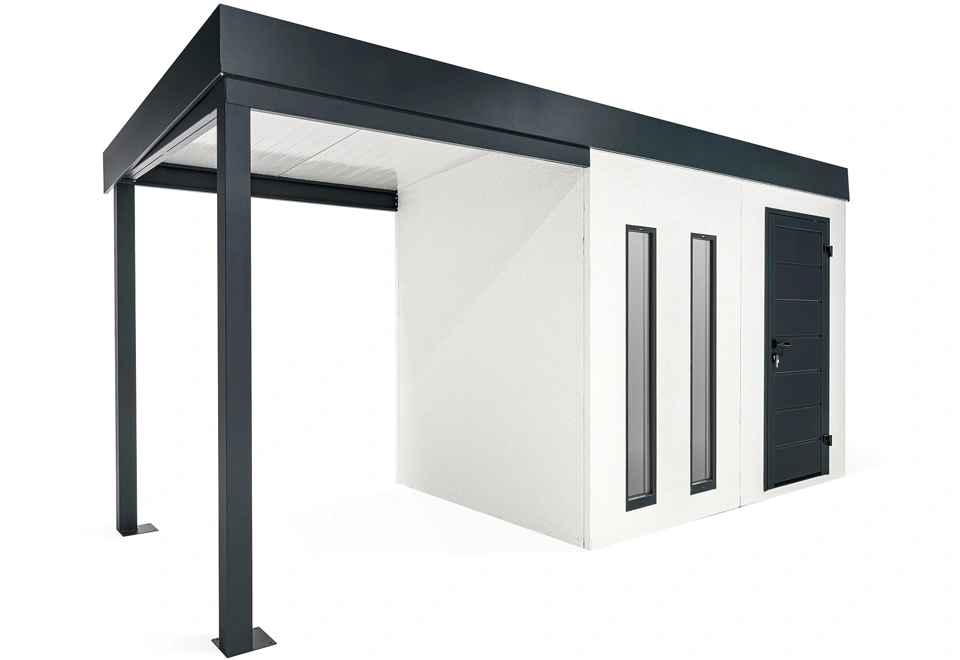 GARDEON® Gartenhaus mit Hörmann-Türen, zwei Lichtbändern und überdachtem Bereich