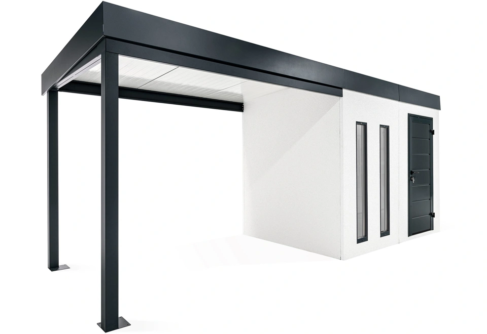 GARDEON® Gartenhaus mit Hörmann-Türen, zwei Lichtbändern und überdachtem Bereich