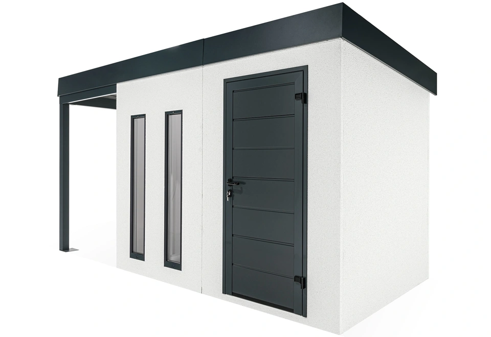 GARDEON® Gartenhaus mit Hörmann-Türen, zwei Lichtbändern und überdachtem Bereich