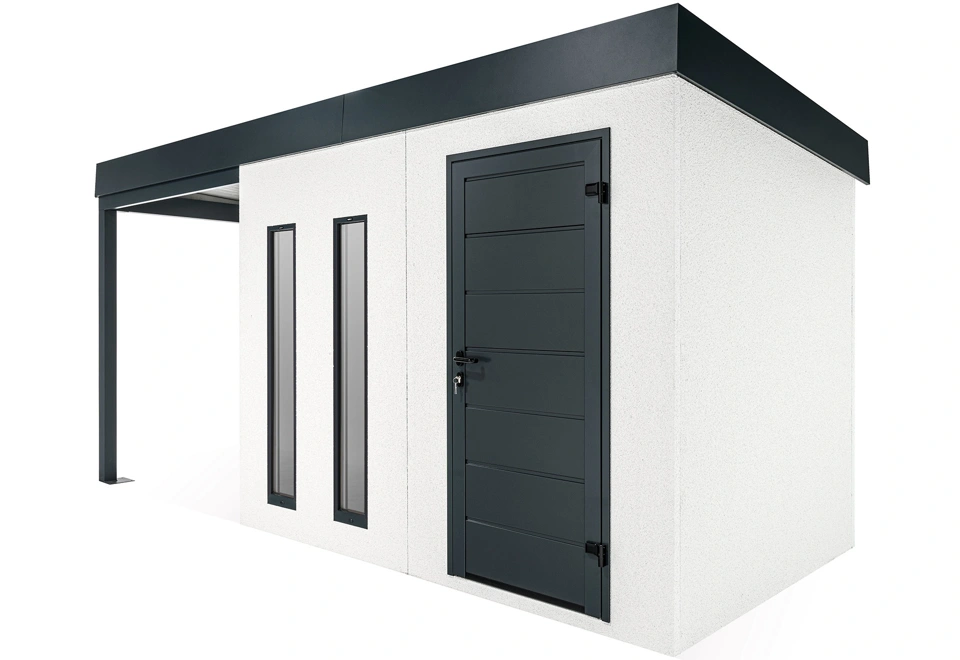 GARDEON® Gartenhaus mit Hörmann-Türen, zwei Lichtbändern und überdachtem Bereich
