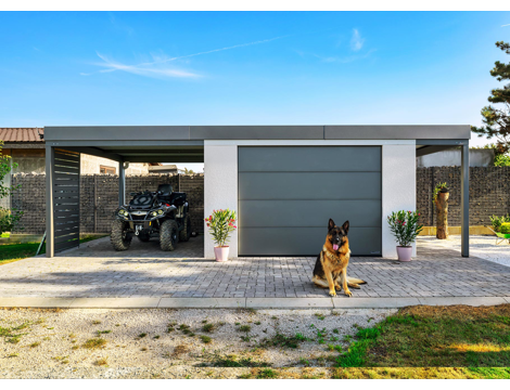 GARDEON® Gartenhaus mit sicherer Garagentür und Überdachung