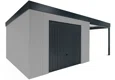 GARDEON® Gartenhaus mit sicherer Garagentür von Hörmann und überdachtem Bereich