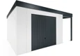 GARDEON® Gartenhaus mit sicherer Garagentür von Hörmann und überdachtem Bereich