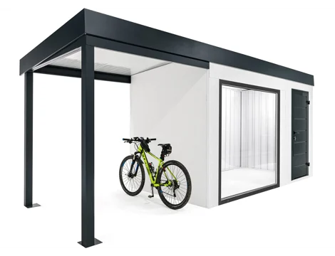 GARDEON® Gartenhaus mit Tür, sicherer Garagentor von Hörmann und überdachtem Bereich