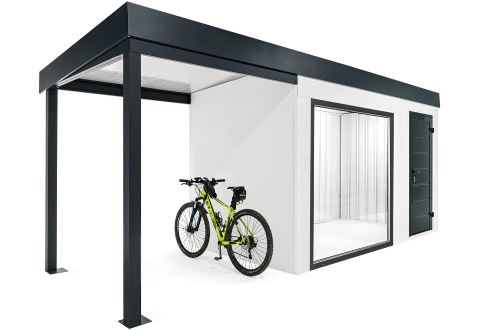 GARDEON® Gartenhaus mit Tür, sicherer Garagentor von Hörmann und überdachtem Bereich