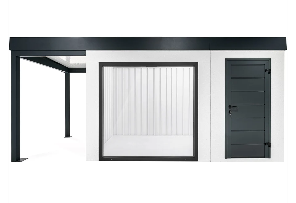 GARDEON® Gartenhaus mit Tür, sicherer Garagentor von Hörmann und überdachtem Bereich