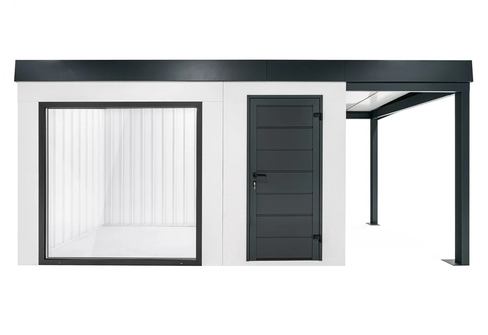 GARDEON® Gartenhaus mit Tür, sicherer Garagentor von Hörmann und überdachtem Bereich