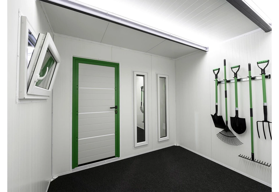 GARDEON® Gartenhaus mit zwei Türen, Fenster, zwei Lichtbänder und überdachtem Bereich