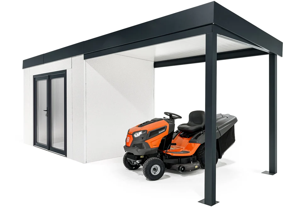 GARDEON® Gartenhaus mit zweiflügeliger Glastür und überdachtem Bereich