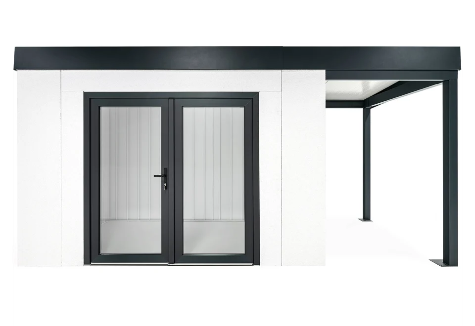 GARDEON® Gartenhaus mit zweiflügeliger Glastür und überdachtem Bereich