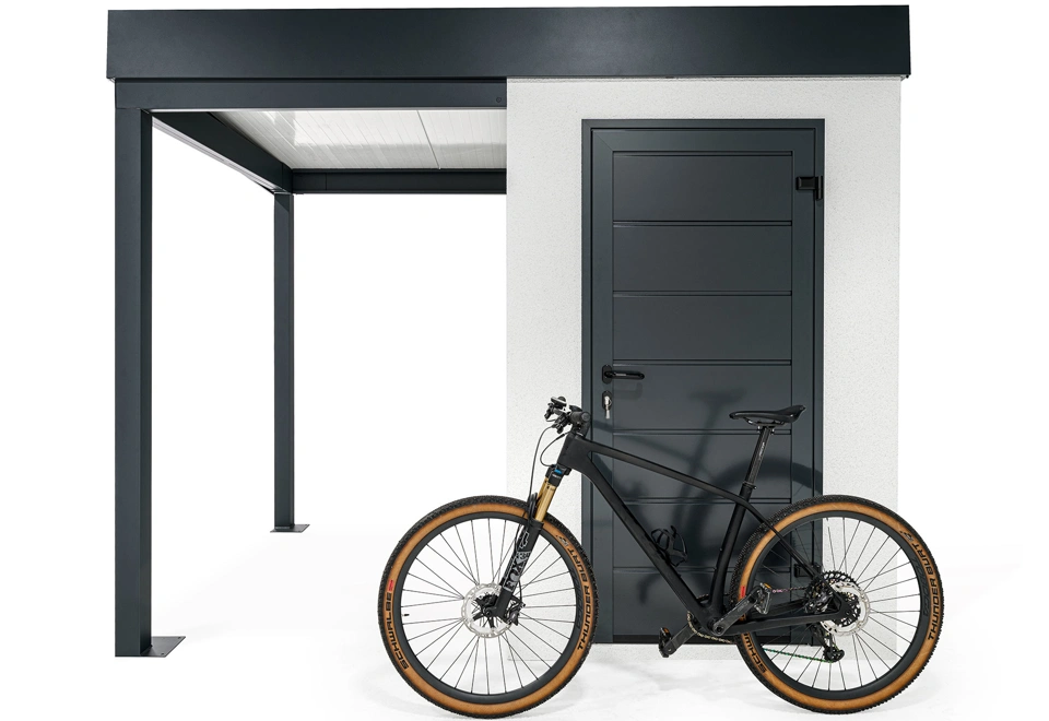 GARDEON® Mini-Gartenhaus mit Hörmann-Türen und überdachtem Bereich